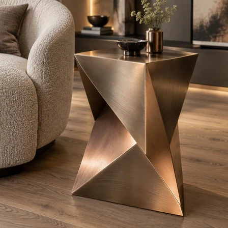 Sculptural bronze PVD side table by SAQ Signatures
